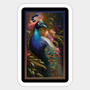 Peacock Vibrant Tropical Flower Tall Digital Oil Painting Portrait Sticker